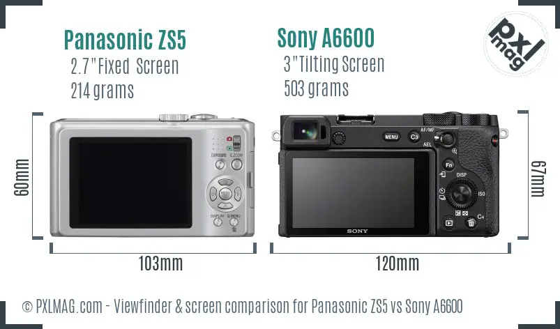 Panasonic ZS5 vs Sony A6600 Screen and Viewfinder comparison