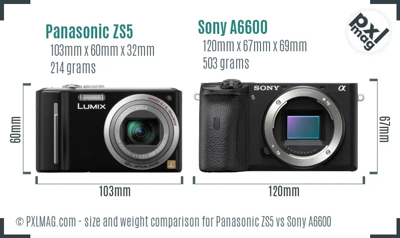 Panasonic ZS5 vs Sony A6600 size comparison