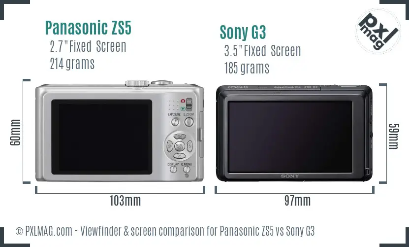 Panasonic ZS5 vs Sony G3 Screen and Viewfinder comparison