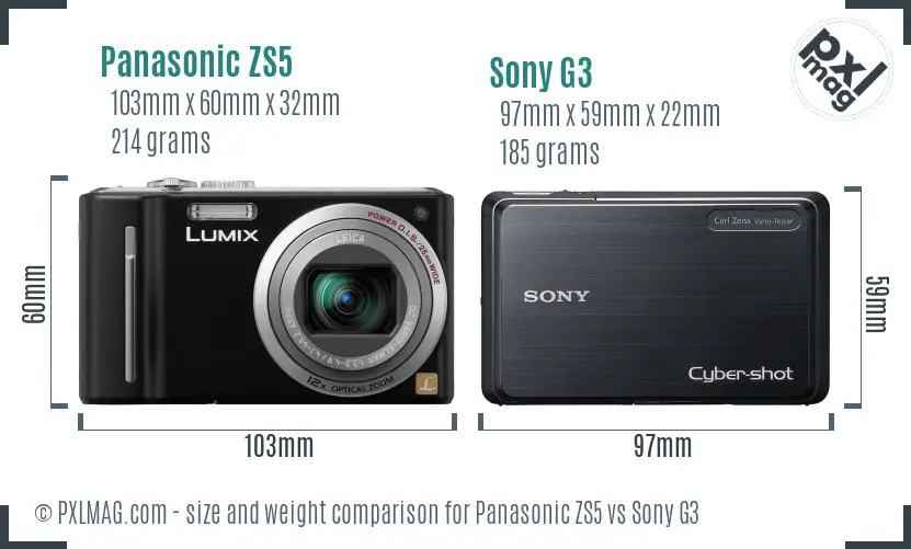 Panasonic ZS5 vs Sony G3 size comparison