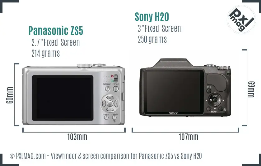 Panasonic ZS5 vs Sony H20 Screen and Viewfinder comparison