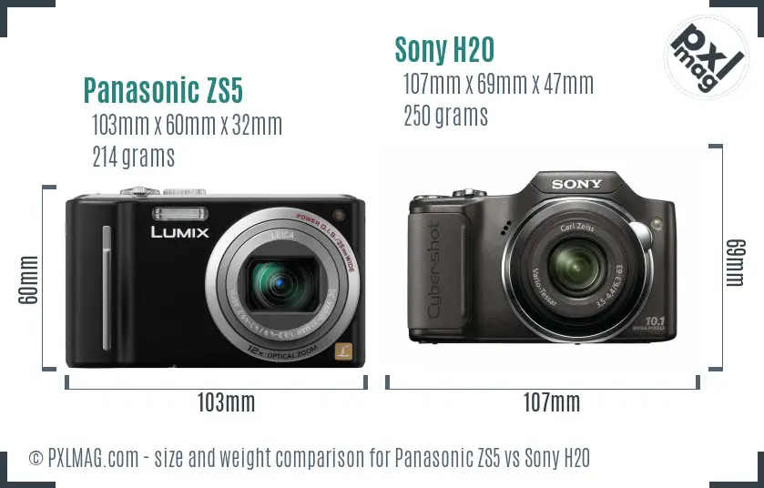 Panasonic ZS5 vs Sony H20 size comparison
