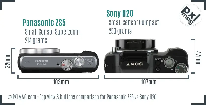 Panasonic ZS5 vs Sony H20 top view buttons comparison