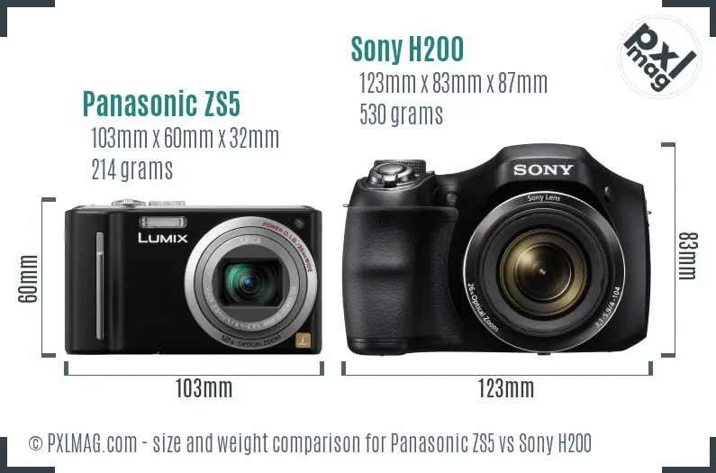 Panasonic ZS5 vs Sony H200 size comparison Panasonic ZS5 vs Sony H200 size comparison