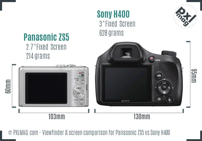 Panasonic ZS5 vs Sony H400 Screen and Viewfinder comparison