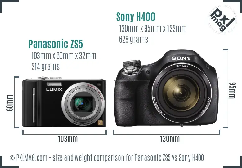 Panasonic ZS5 vs Sony H400 size comparison