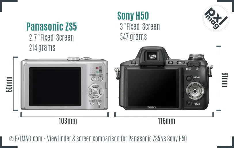 Panasonic ZS5 vs Sony H50 Screen and Viewfinder comparison