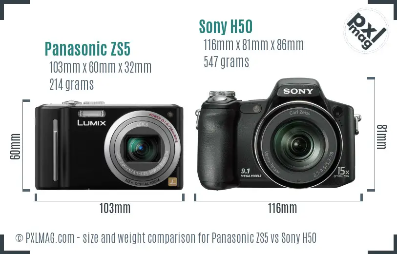 Panasonic ZS5 vs Sony H50 size comparison