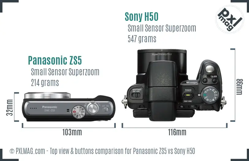 Panasonic ZS5 vs Sony H50 top view buttons comparison