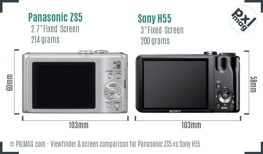 Panasonic ZS5 vs Sony H55 Screen and Viewfinder comparison