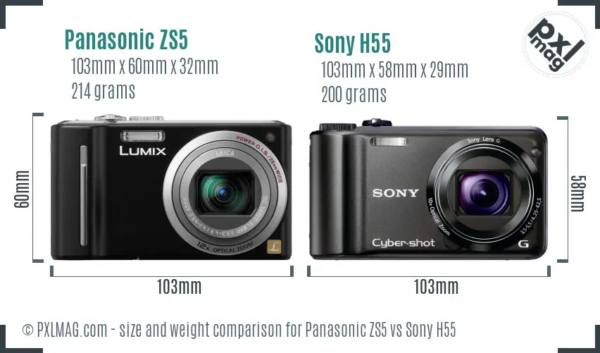 Panasonic ZS5 vs Sony H55 size comparison