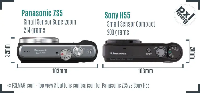 Panasonic ZS5 vs Sony H55 top view buttons comparison