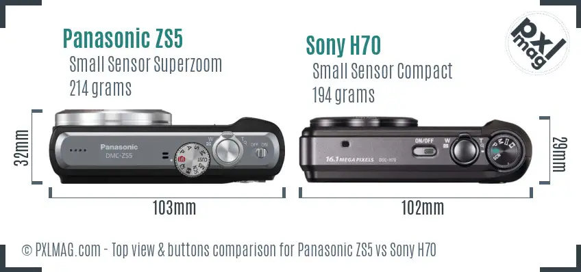 Panasonic ZS5 vs Sony H70 top view buttons comparison Panasonic ZS5 vs Sony H70 top view buttons comparison