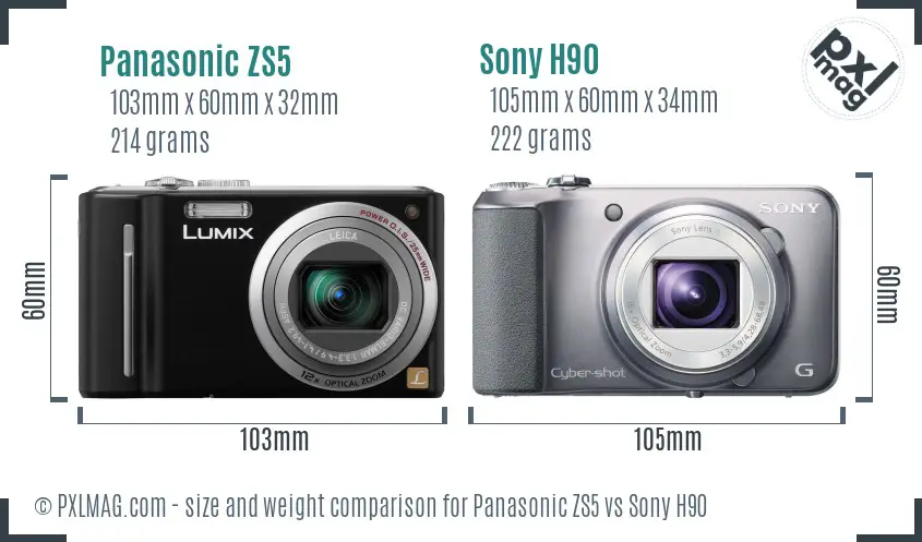 Panasonic ZS5 vs Sony H90 size comparison