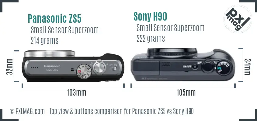 Panasonic ZS5 vs Sony H90 top view buttons comparison