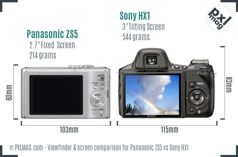 Panasonic ZS5 vs Sony HX1 Screen and Viewfinder comparison