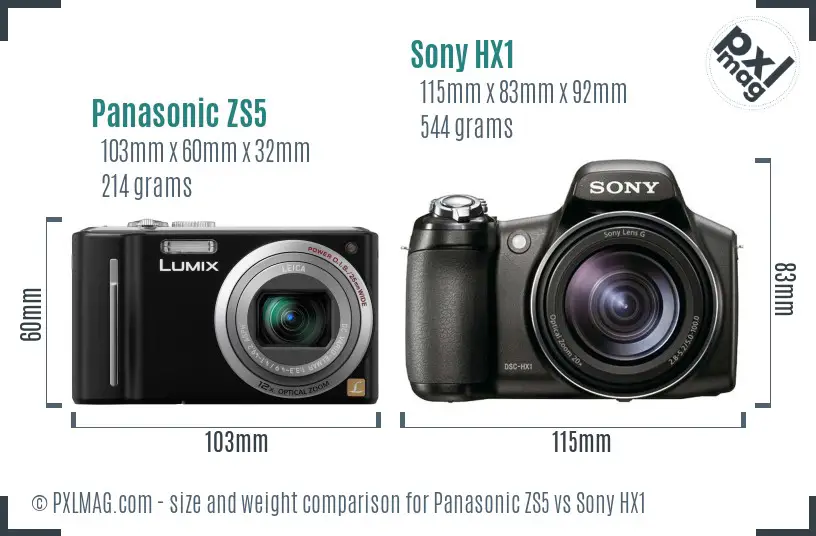 Panasonic ZS5 vs Sony HX1 size comparison