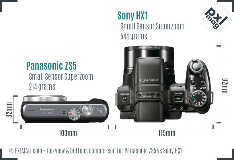 Panasonic ZS5 vs Sony HX1 top view buttons comparison