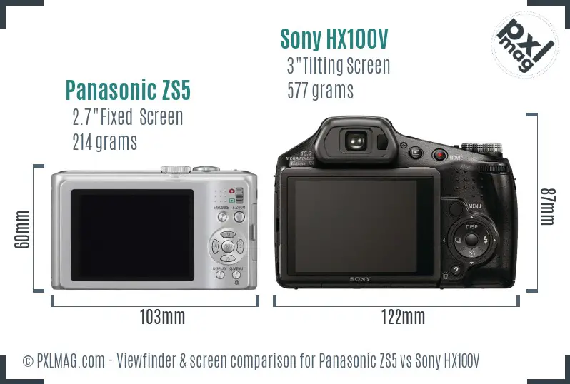 Panasonic ZS5 vs Sony HX100V Screen and Viewfinder comparison