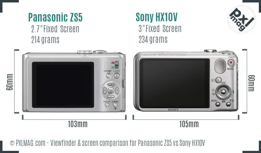 Panasonic ZS5 vs Sony HX10V Screen and Viewfinder comparison