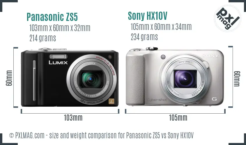 Panasonic ZS5 vs Sony HX10V size comparison