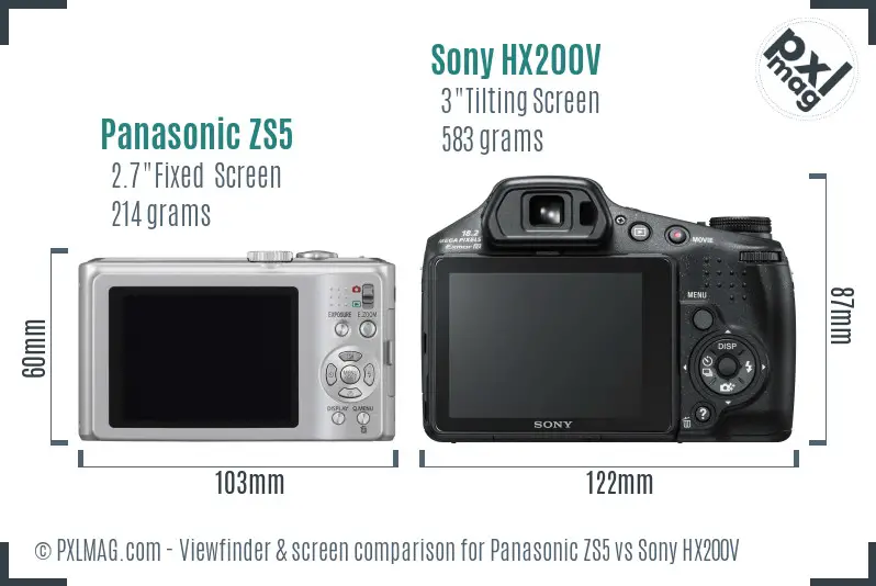 Panasonic ZS5 vs Sony HX200V Screen and Viewfinder comparison