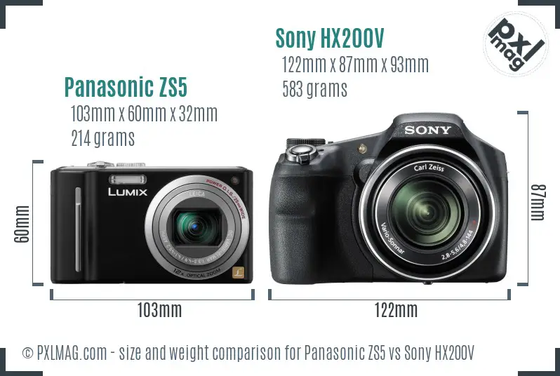Panasonic ZS5 vs Sony HX200V size comparison