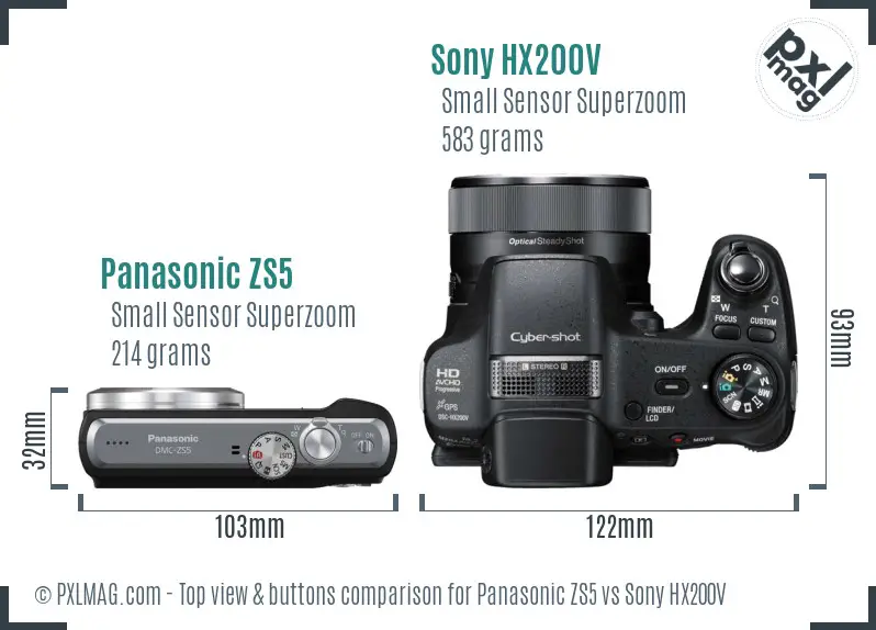 Panasonic ZS5 vs Sony HX200V top view buttons comparison