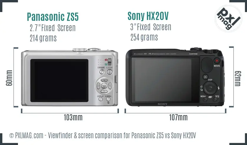 Panasonic ZS5 vs Sony HX20V Screen and Viewfinder comparison