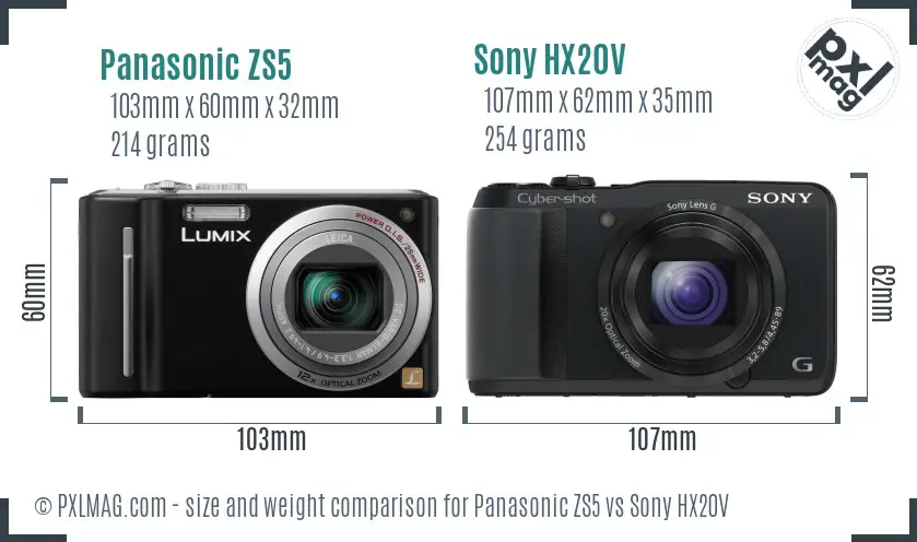 Panasonic ZS5 vs Sony HX20V size comparison