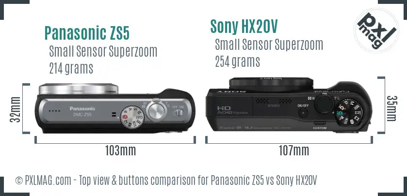 Panasonic ZS5 vs Sony HX20V top view buttons comparison