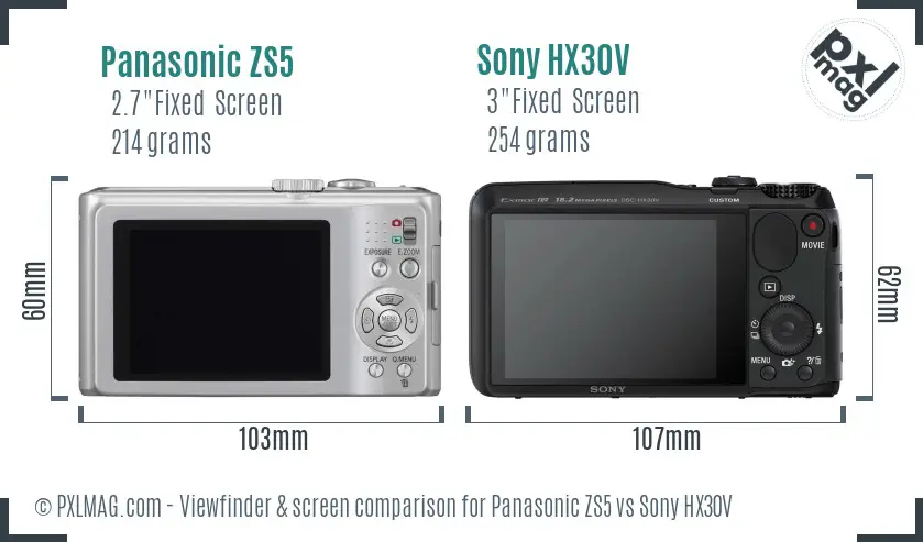 Panasonic ZS5 vs Sony HX30V Screen and Viewfinder comparison