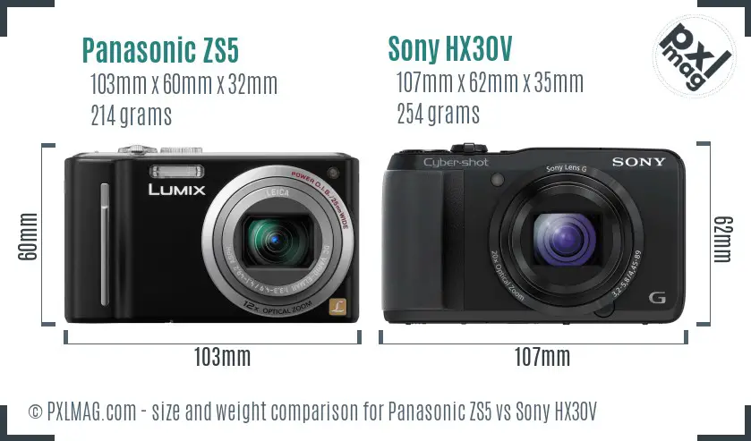 Panasonic ZS5 vs Sony HX30V size comparison