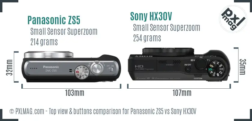 Panasonic ZS5 vs Sony HX30V top view buttons comparison