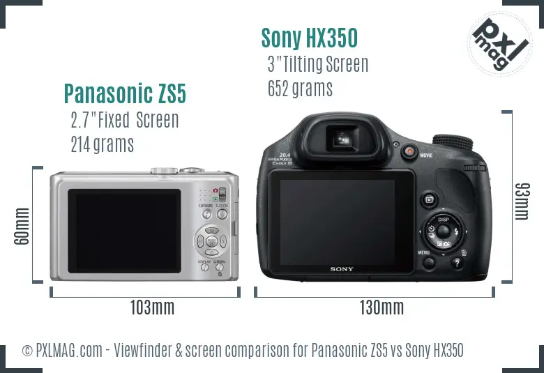 Panasonic ZS5 vs Sony HX350 Screen and Viewfinder comparison