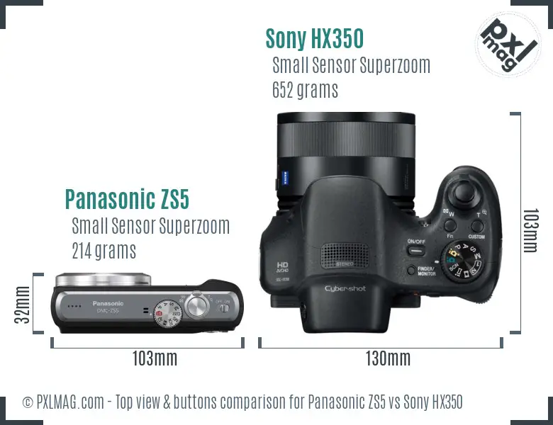 Panasonic ZS5 vs Sony HX350 top view buttons comparison