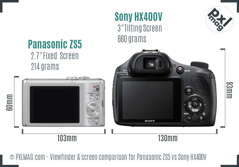 Panasonic ZS5 vs Sony HX400V Screen and Viewfinder comparison