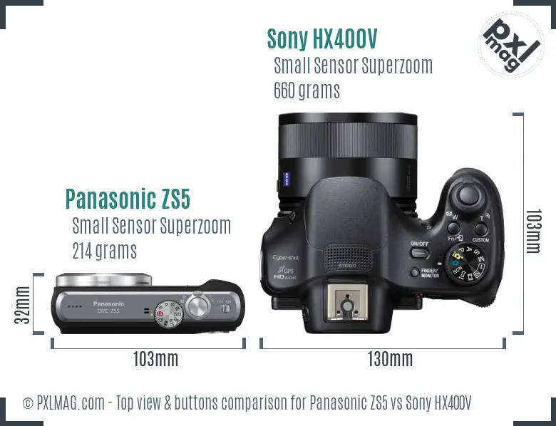 Panasonic ZS5 vs Sony HX400V top view buttons comparison