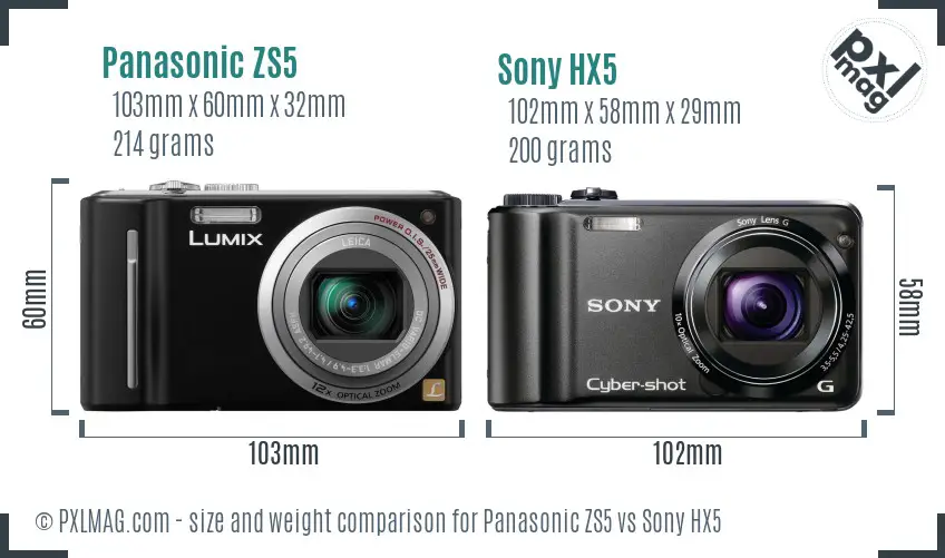 Panasonic ZS5 vs Sony HX5 size comparison Panasonic ZS5 vs Sony HX5 size comparison