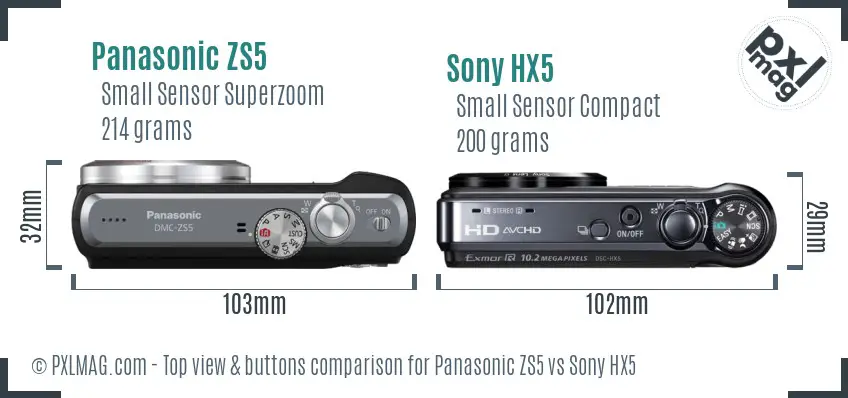 Panasonic ZS5 vs Sony HX5 top view buttons comparison Panasonic ZS5 vs Sony HX5 top view buttons comparison
