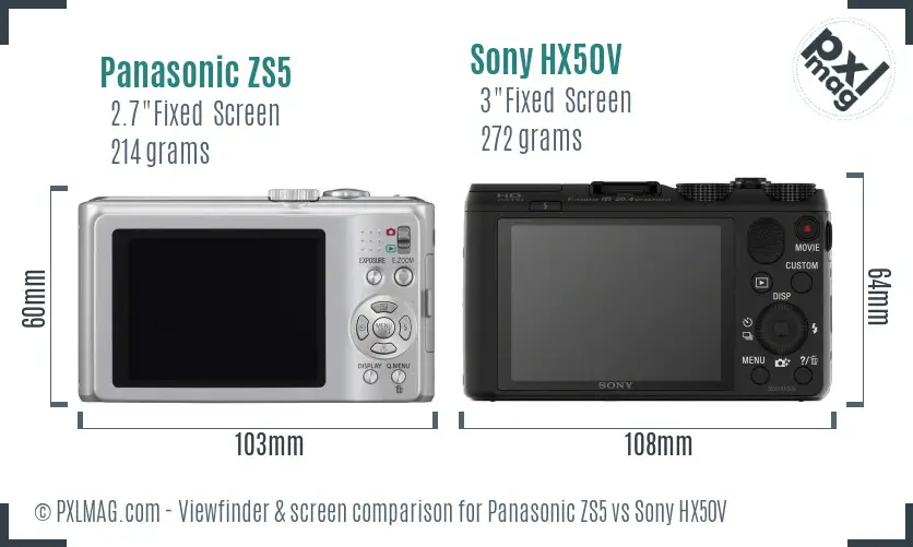 Panasonic ZS5 vs Sony HX50V Screen and Viewfinder comparison