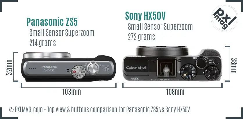Panasonic ZS5 vs Sony HX50V top view buttons comparison Panasonic ZS5 vs Sony HX50V top view buttons comparison