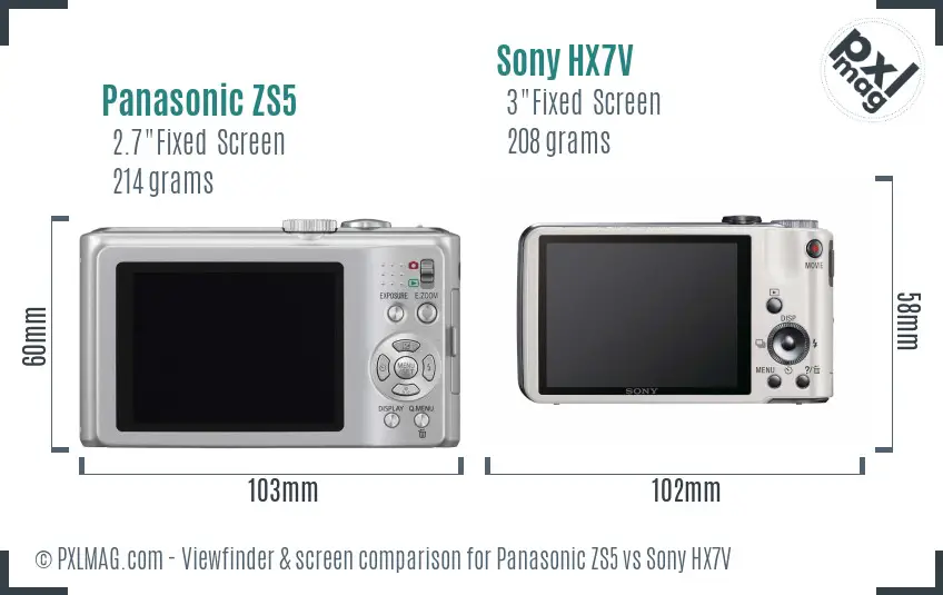 Panasonic ZS5 vs Sony HX7V Screen and Viewfinder comparison