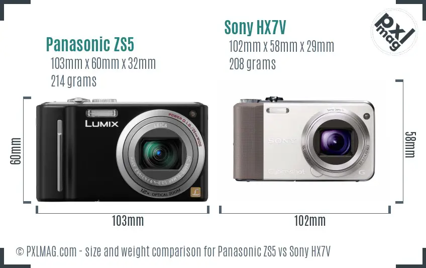 Panasonic ZS5 vs Sony HX7V size comparison