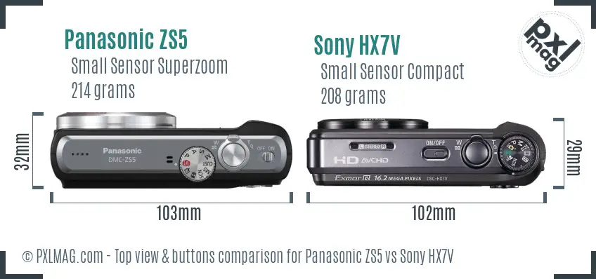 Panasonic ZS5 vs Sony HX7V top view buttons comparison
