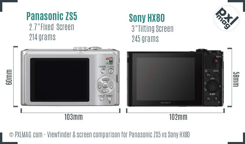 Panasonic ZS5 vs Sony HX80 Screen and Viewfinder comparison