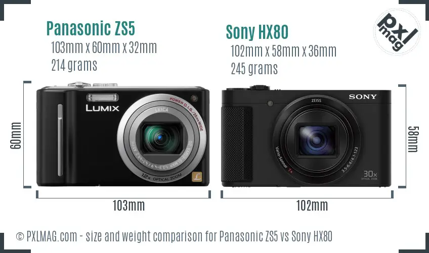 Panasonic ZS5 vs Sony HX80 size comparison