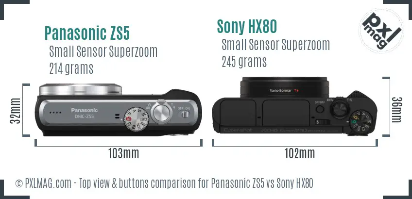 Panasonic ZS5 vs Sony HX80 top view buttons comparison