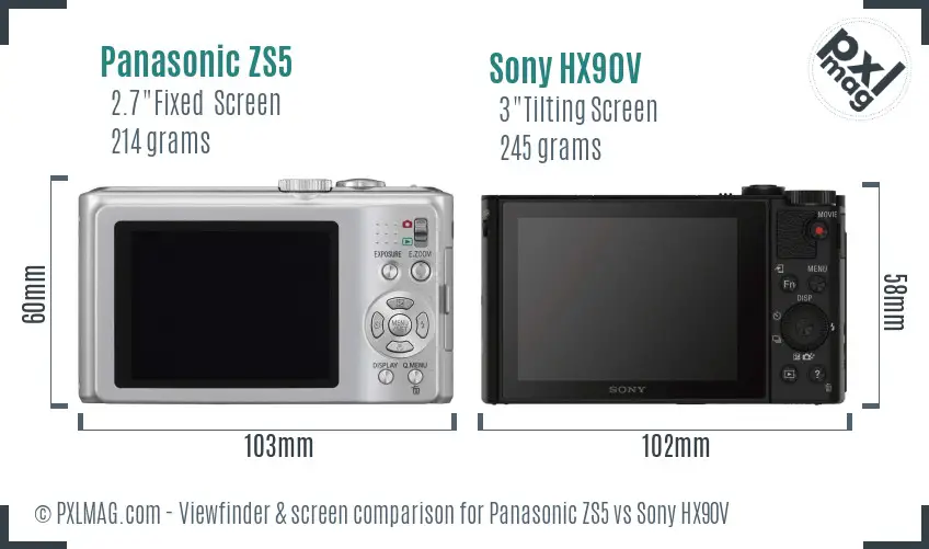 Panasonic ZS5 vs Sony HX90V Screen and Viewfinder comparison