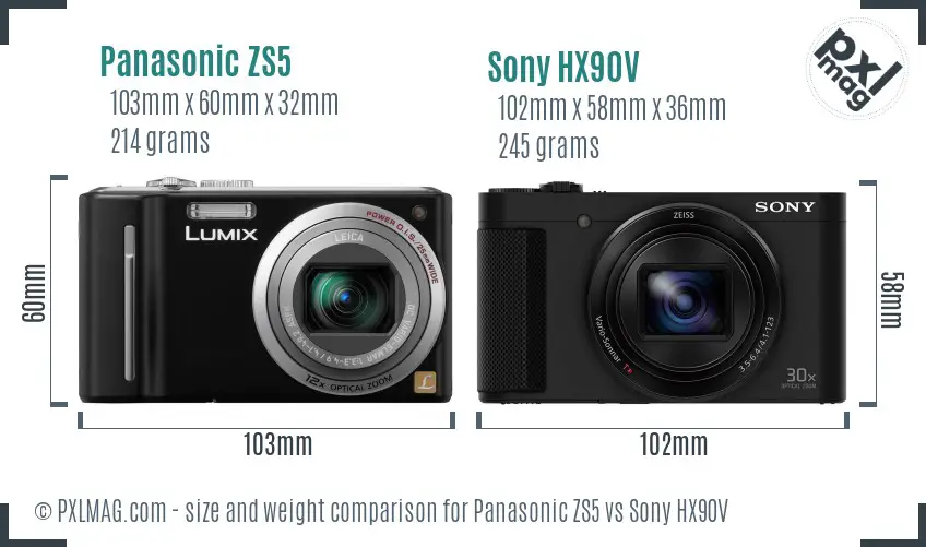 Panasonic ZS5 vs Sony HX90V size comparison
